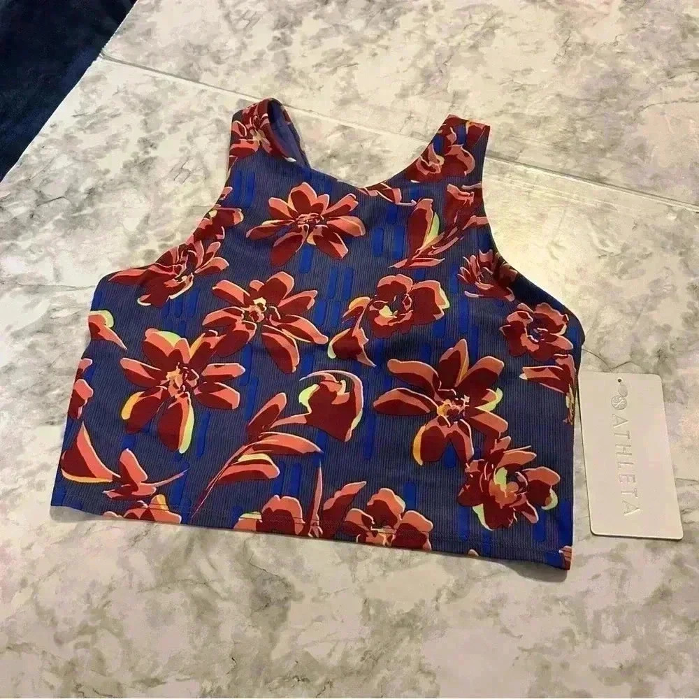 NWT Women’s Athleta Conscious Purple Floral Crop Top Size Small
